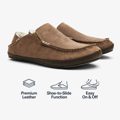 Moloā Men's Leather Slippers - Toffee / Dark Wood | Men OluKai near me