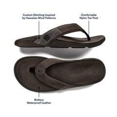 Tuahine Men's Waterproof Leather Beach Sandals - Dark Wood | Men OluKai near me