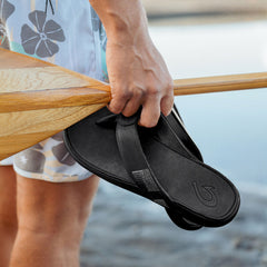 Tuahine Men's Waterproof Leather Beach Sandals - Black | Men OluKai cheap