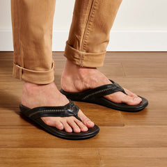 OluKai Mea Ola - Black | Men's Leather Beach Sandals | Men OluKai outlet