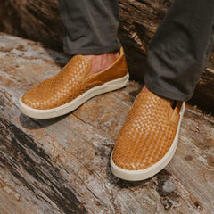 Lae‘ahi Lauhala Men's Leather Slip-On Sneakers - Fox | Men OluKai sale