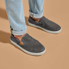 Lae‘ahi Lauhala Men's Leather Slip-On Sneakers - Ash | Men OluKai on sale