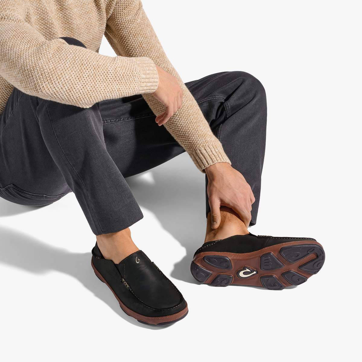 Moloā Men's Leather Slip On Shoes - Black / Toffee | Men OluKai outlet