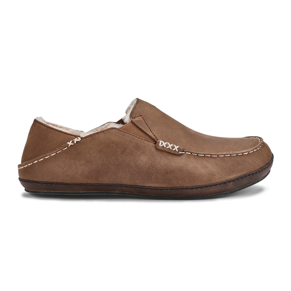 Moloā Men's Leather Slippers - Toffee / Dark Wood | Men OluKai near me
