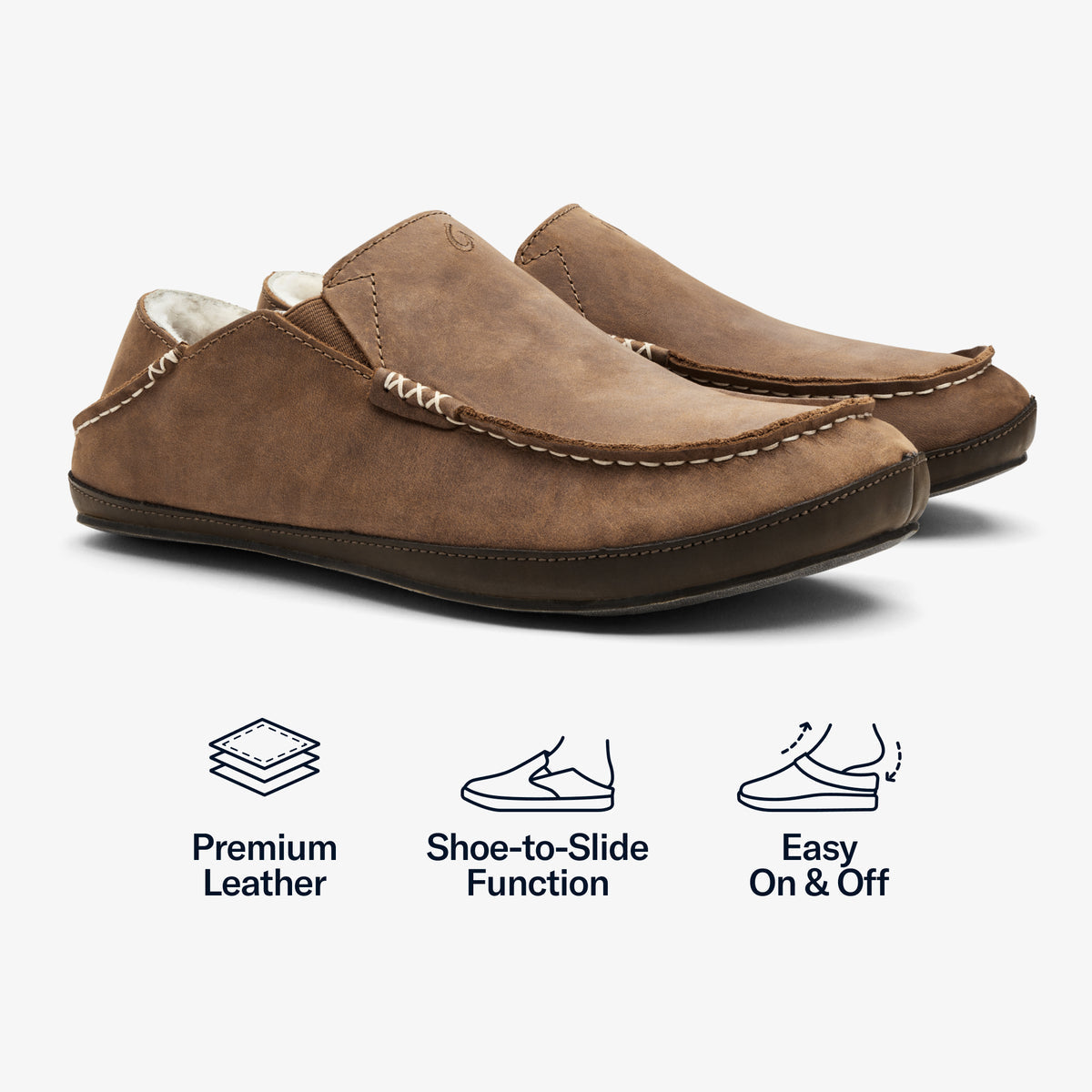Moloā Men's Leather Slippers - Toffee / Dark Wood | Men OluKai near me