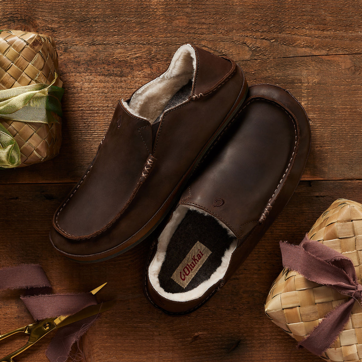 Moloā Men's Nubuck Leather Slippers - Dark Wood | Men OluKai cheap
