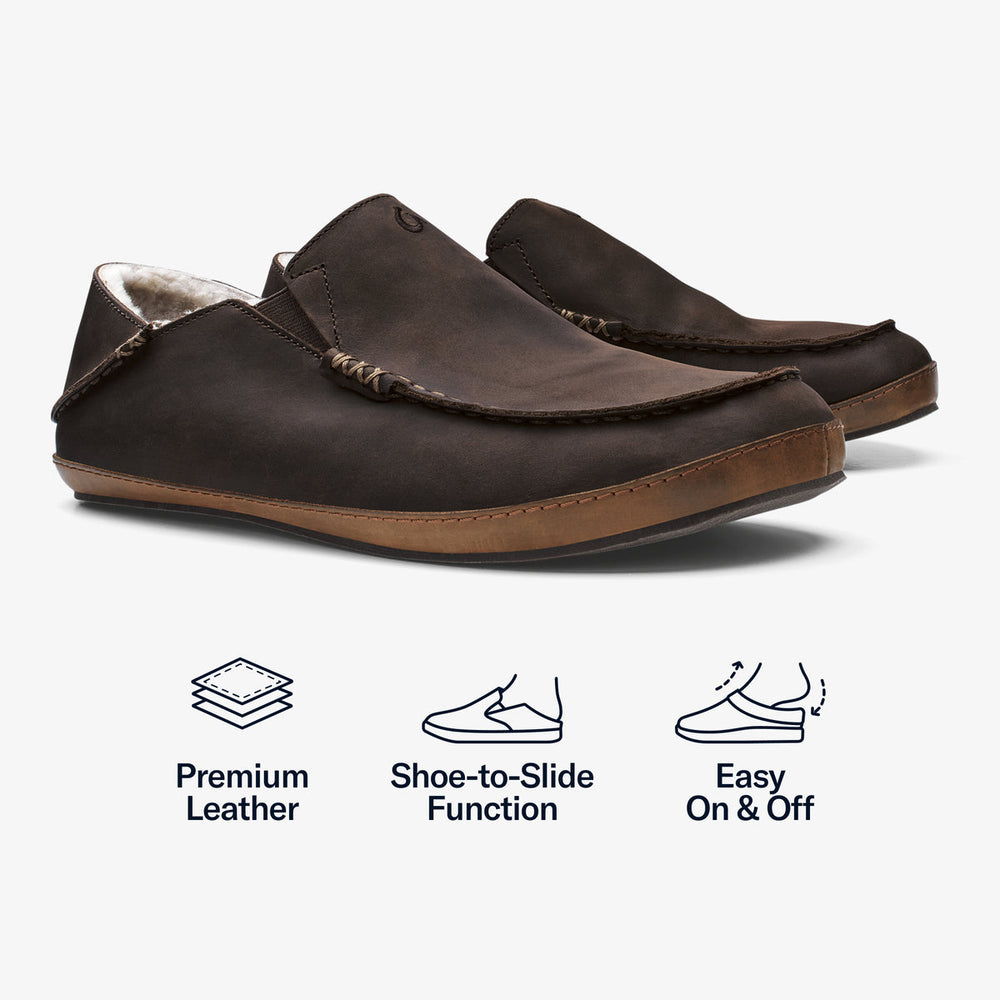Moloā Men's Nubuck Leather Slippers - Dark Wood | Men OluKai cheap