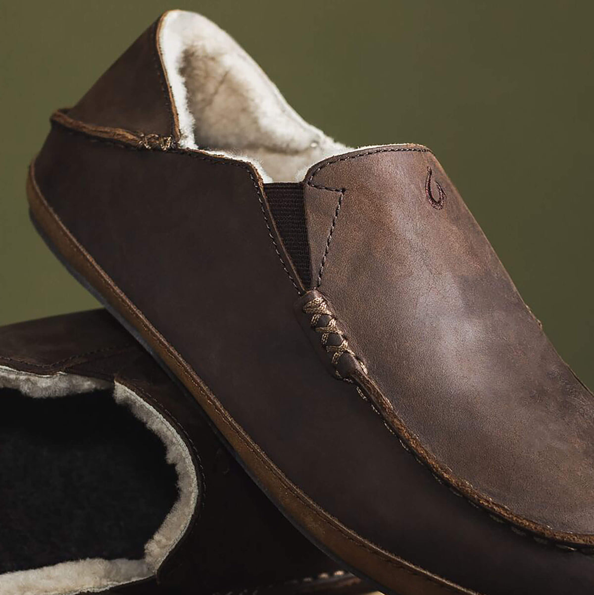 Moloā Men's Nubuck Leather Slippers - Dark Wood | Men OluKai cheap