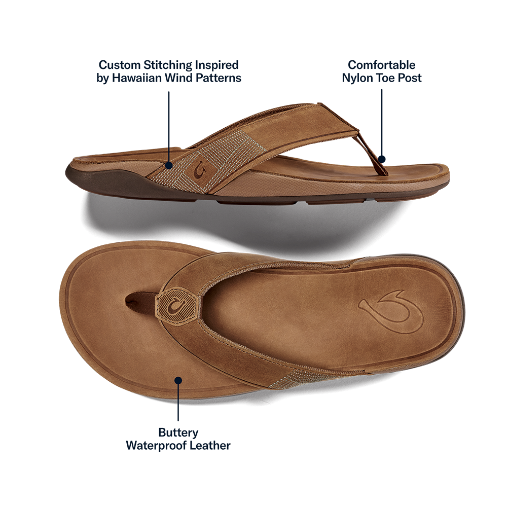 Tuahine Men's Waterproof Leather Beach Sandals - Toffee | Men OluKai on sale