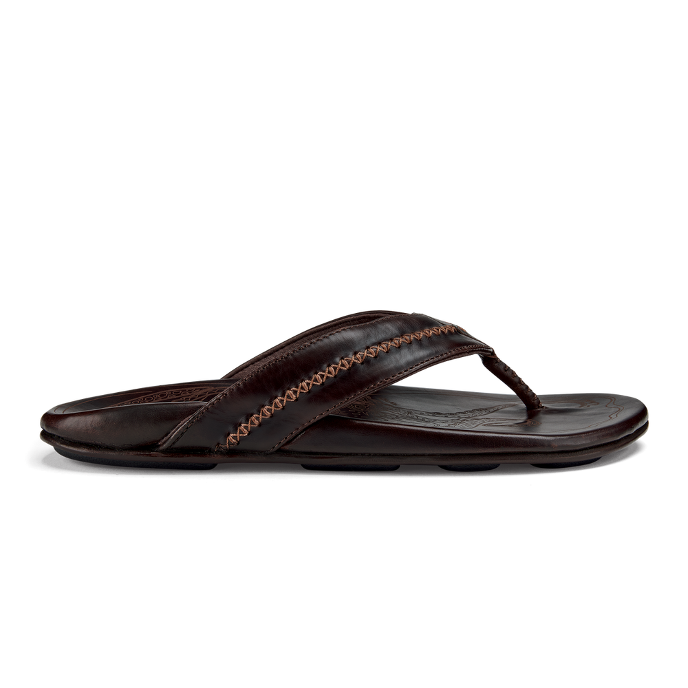Mea Ola Men's Leather Beach Sandals - Dark Java | Men OluKai outlet