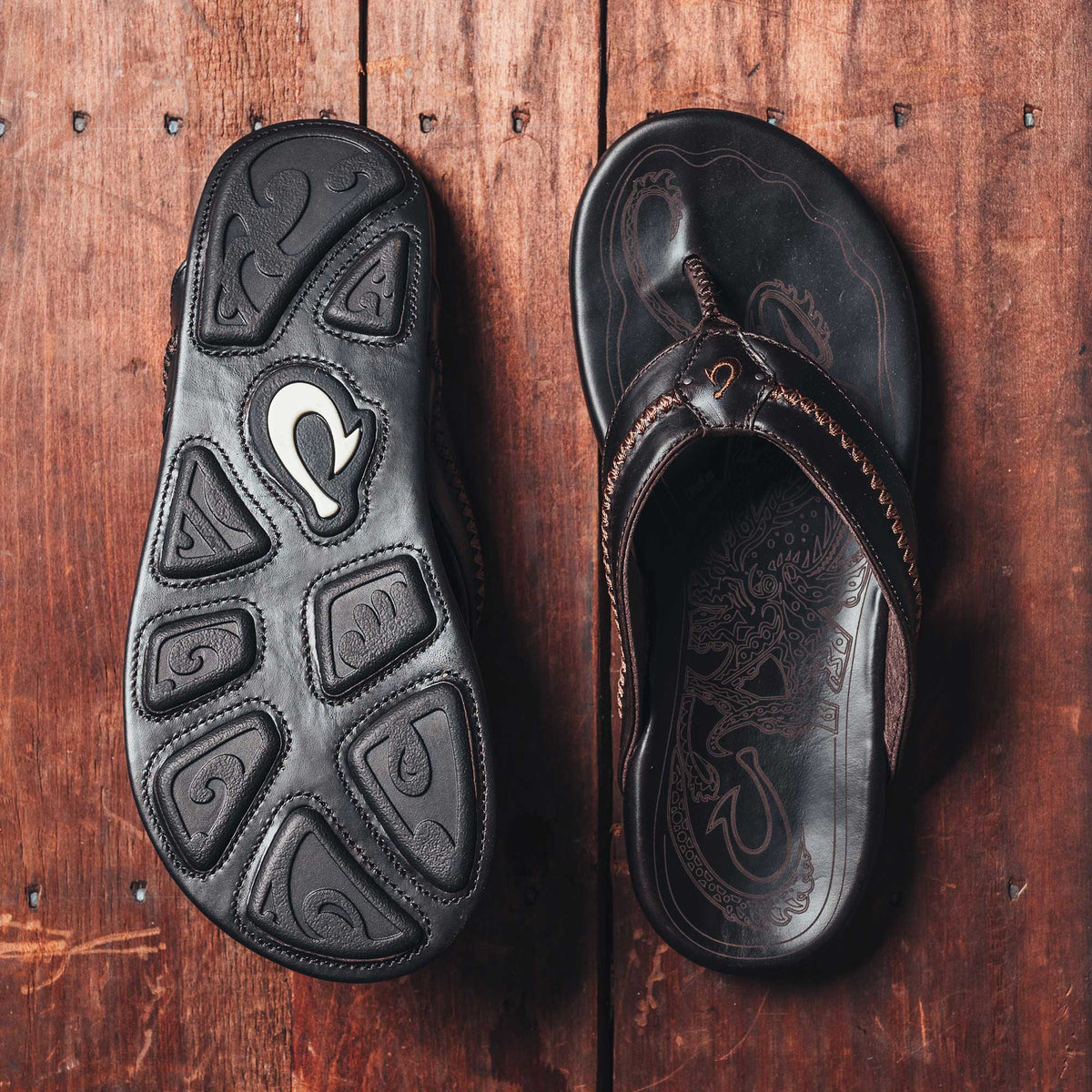Mea Ola Men's Leather Beach Sandals - Dark Java | Men OluKai outlet