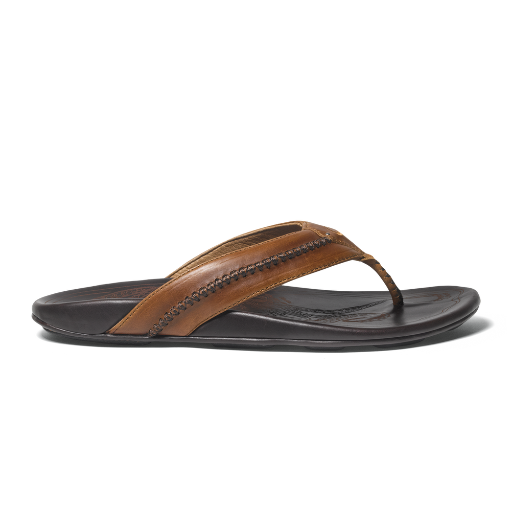 Mea Ola Men's Leather Sandals - Tan / Dark Java | Men OluKai for sale