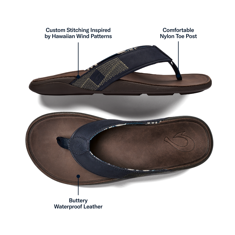 Tuahine Men's Waterproof Leather Beach Sandals - Trench Blue | Men OluKai on sale