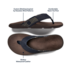 Tuahine Men's Waterproof Leather Beach Sandals - Trench Blue | Men OluKai on sale