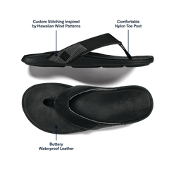Tuahine Men's Waterproof Leather Beach Sandals - Black | Men OluKai cheap