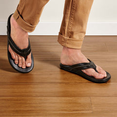 OluKai Mea Ola - Black | Men's Leather Beach Sandals | Men OluKai outlet