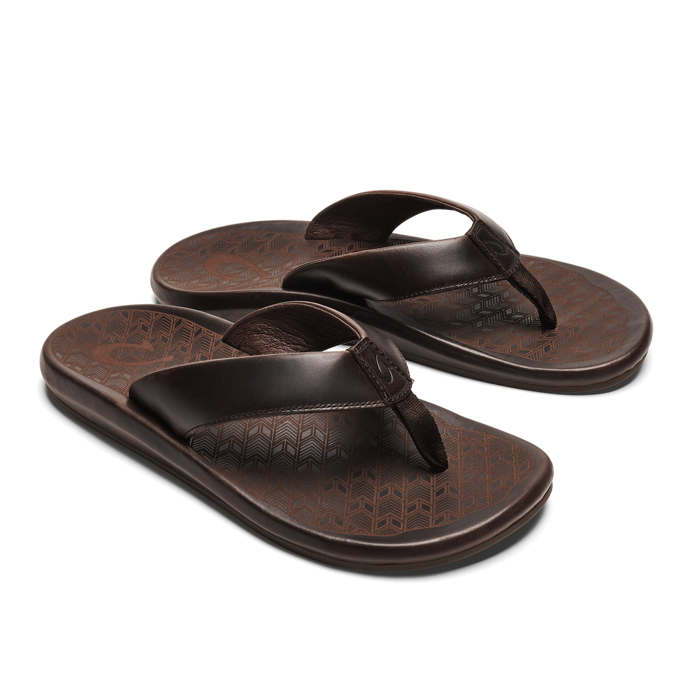 ‘Ilikai Men‘s Leather Beach Sandals - Dark Wood | Men OluKai discount