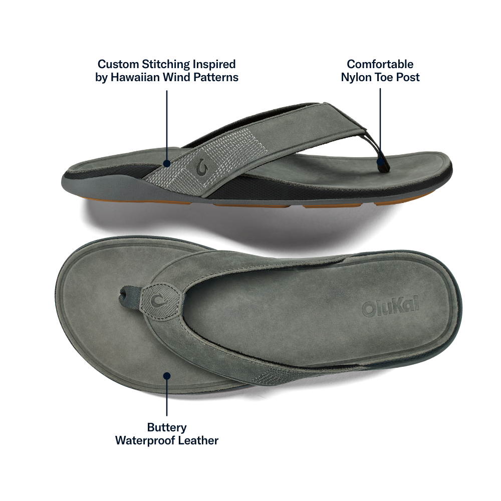 Tuahine Men's Waterproof Leather Beach Sandals - Rock | Men OluKai near me