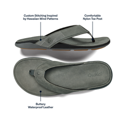 Tuahine Men's Waterproof Leather Beach Sandals - Rock | Men OluKai near me