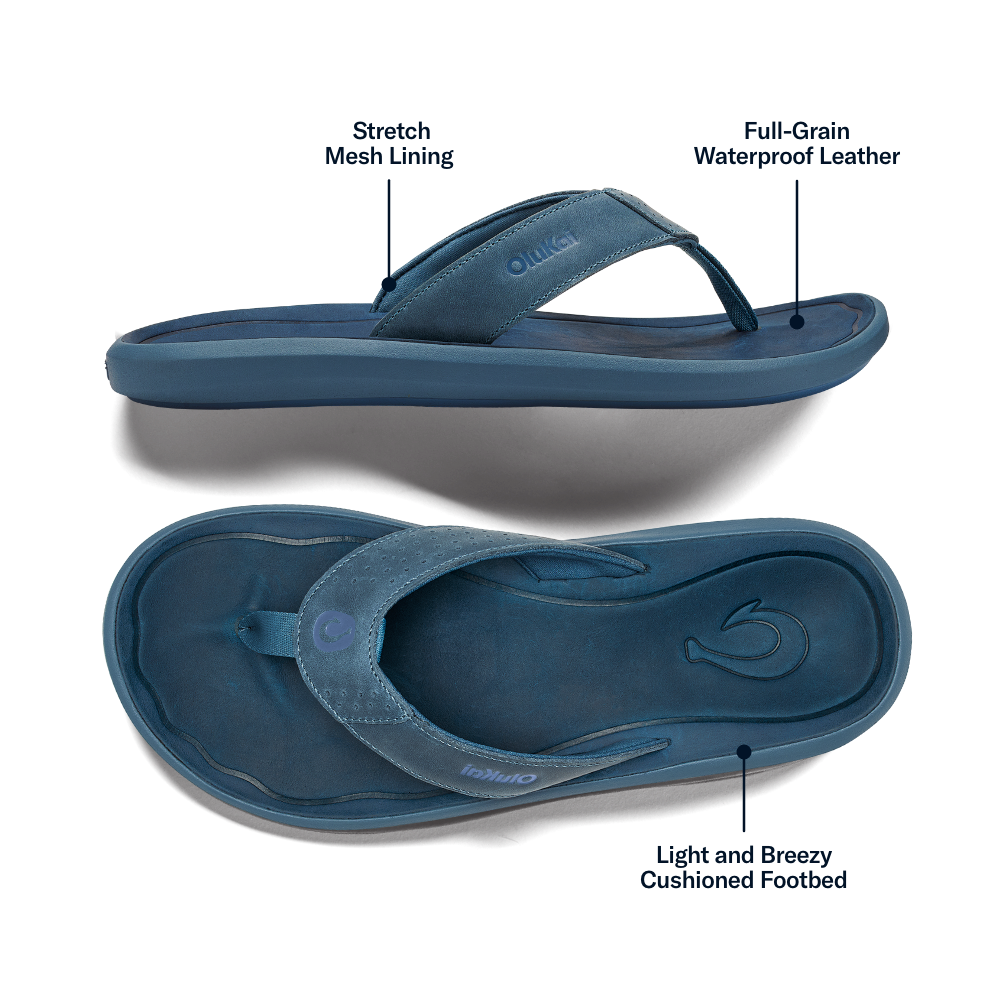 Pili Men’s Waterproof Leather Sandals - Blue Fog / Coastal Blue | Men OluKai online