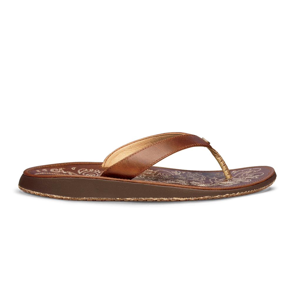 Paniolo Women’s Leather Beach Flip Flops - Natural | Women OluKai discount