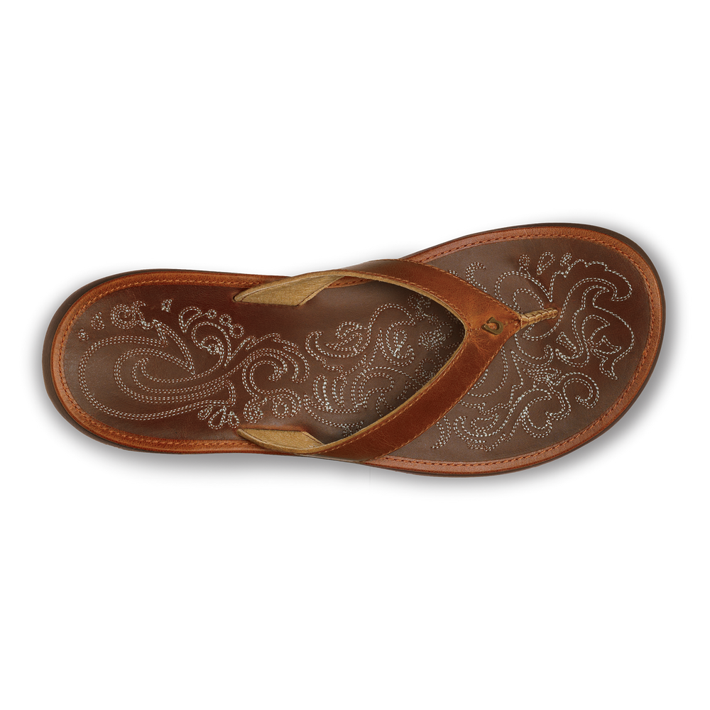 Paniolo Women’s Leather Beach Flip Flops - Natural | Women OluKai discount