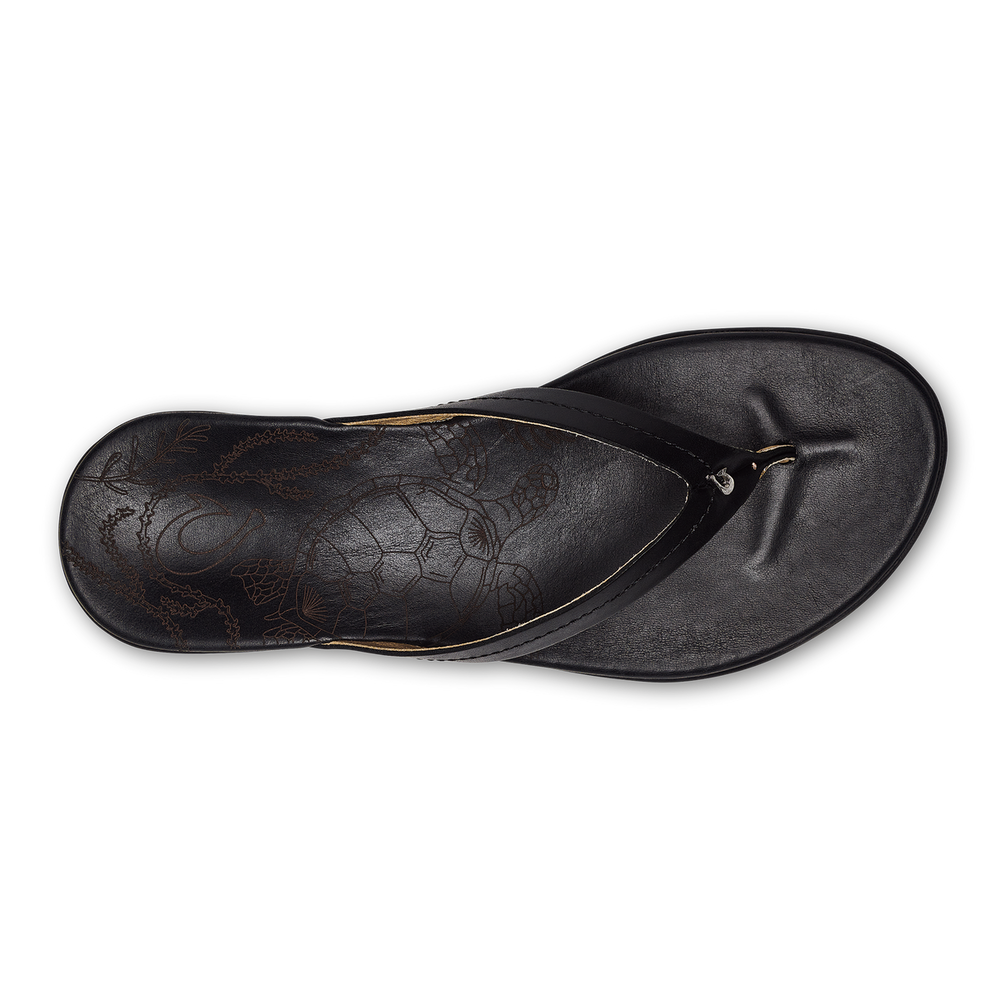 Honu Women’s Leather Beach Sandals - Black | Women OluKai cheap