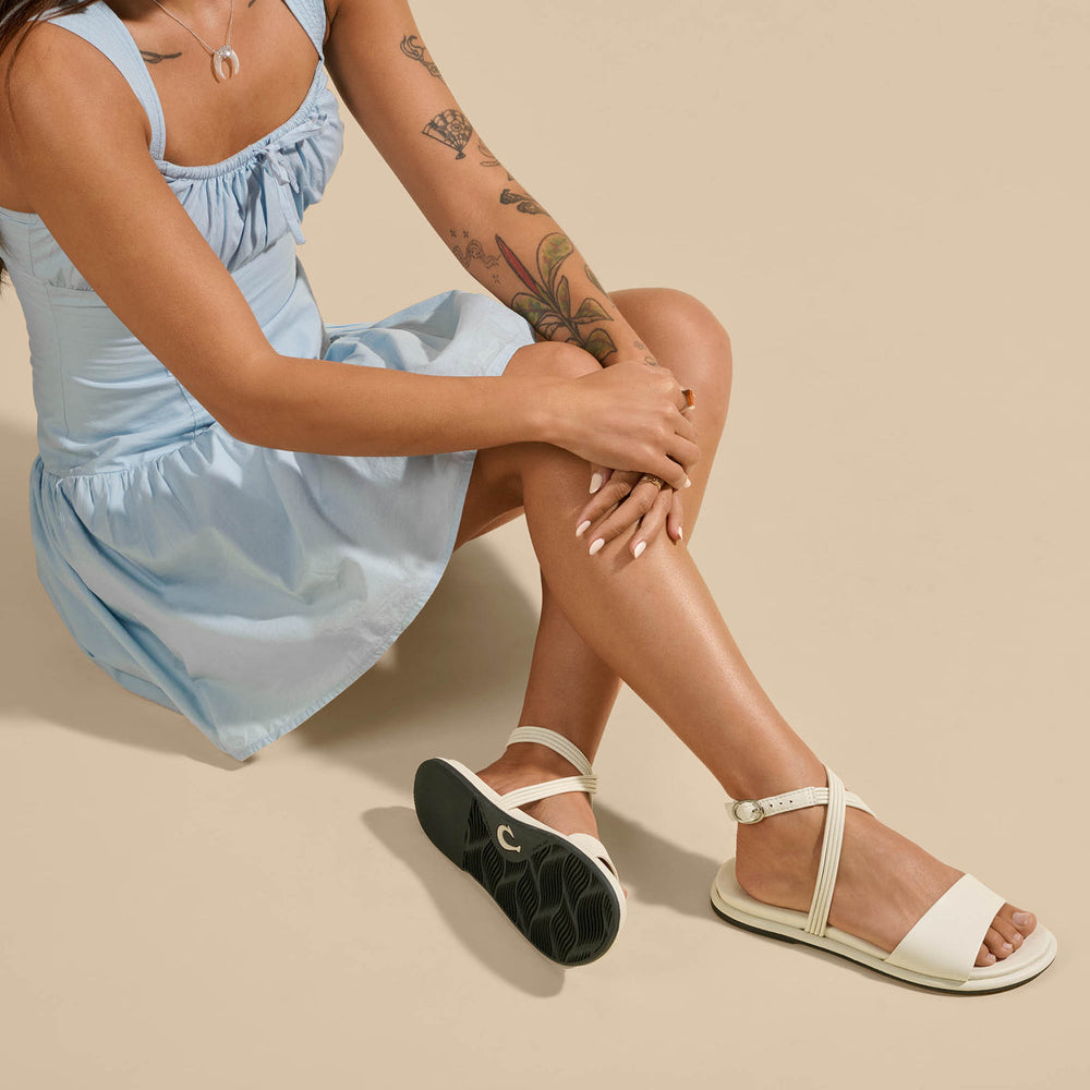 Tiare Wrap Women’s Leather Sandals - White Sand | Women OluKai for sale